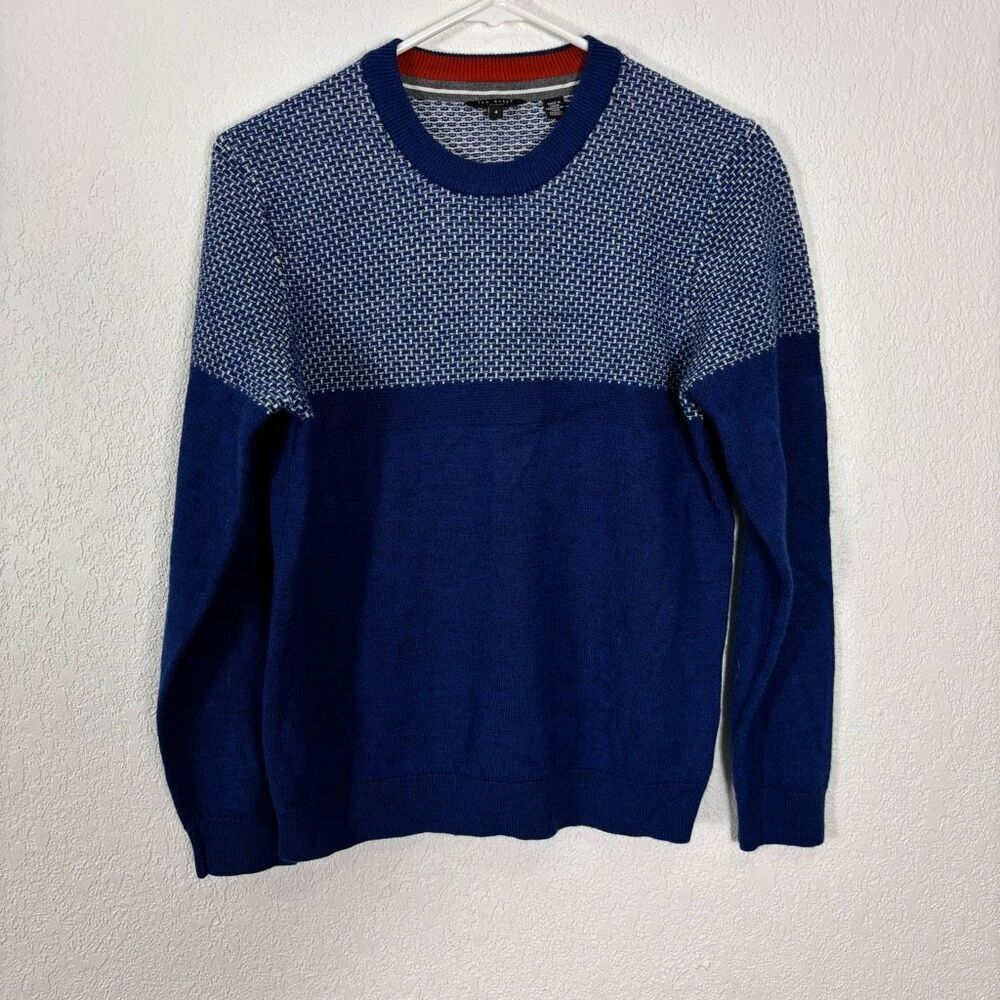 Ted Baker Blue with Blue & White Detail Wool Blend Pullover Sweater Women's L